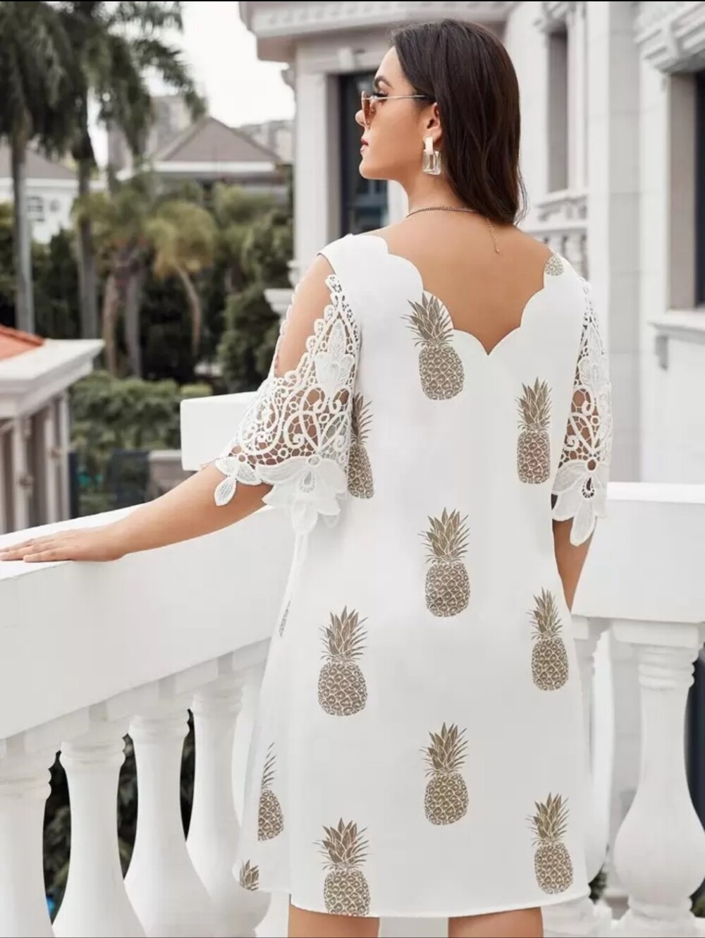 SHEIN Pineapple Print Cami Dress with Crochet Sleeves Size 4xl Fits Like 2-3x - Picture 3 of 5